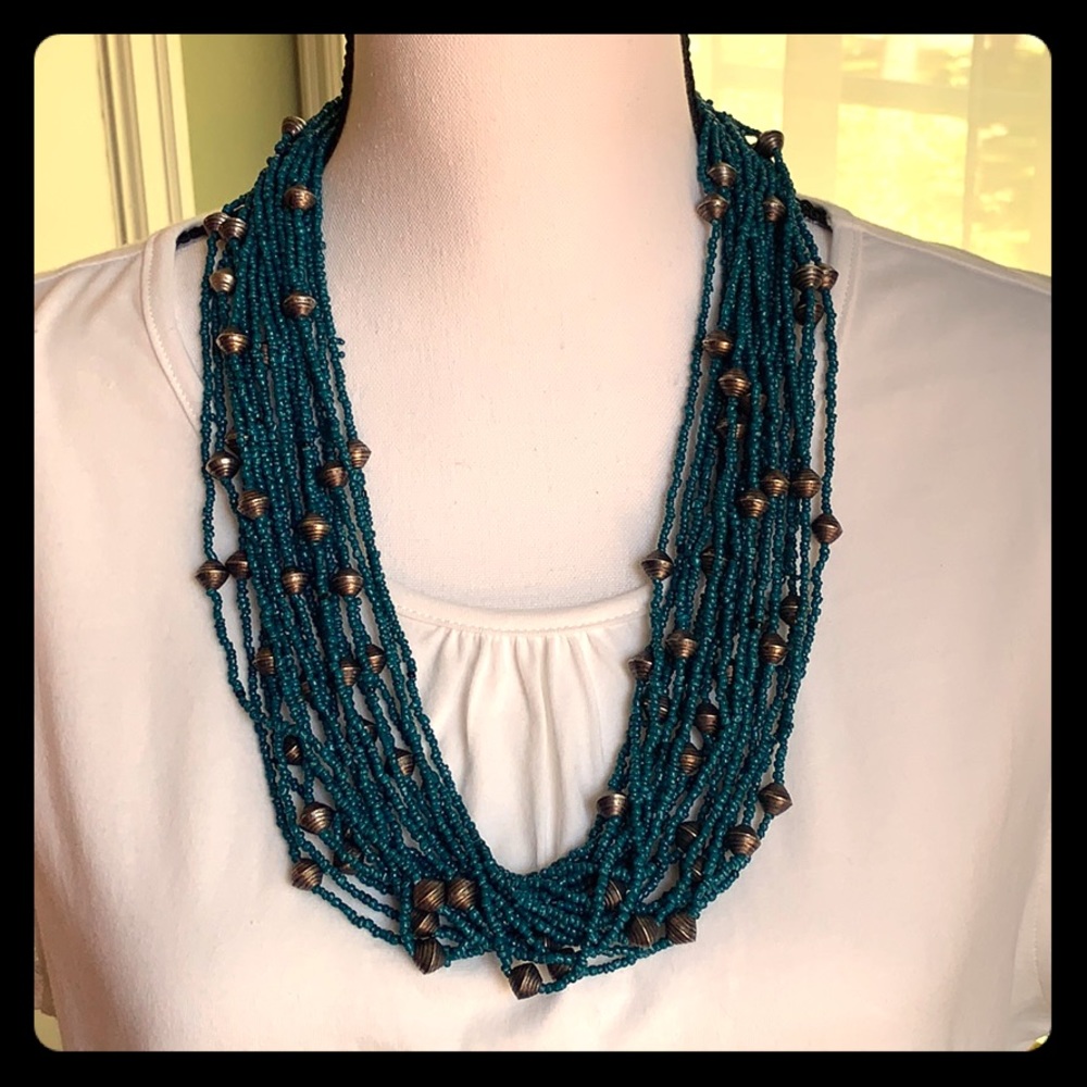 2 FOR $20 Green beaded multi-strand statement necklace